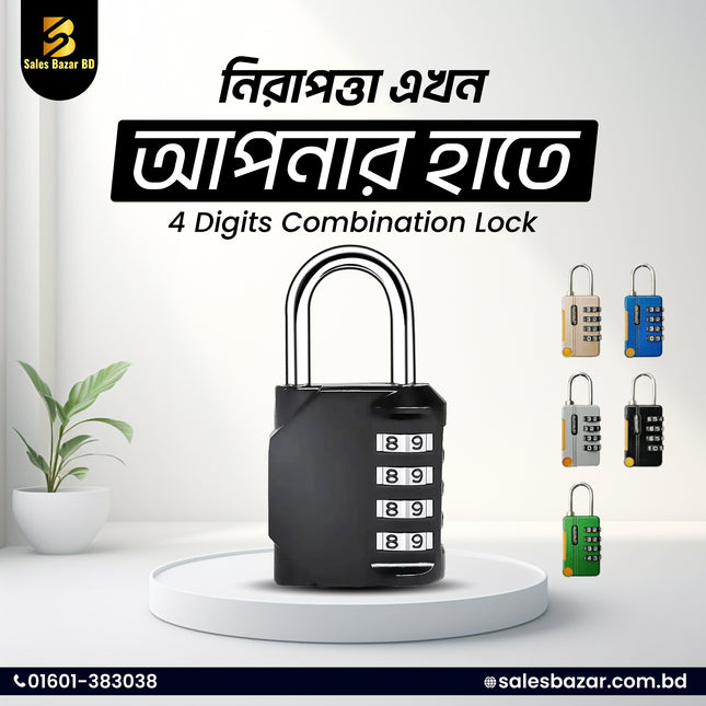 Combination Mini Size Padlock, 4 Digits, Waterproof Outdoor Heavy Duty